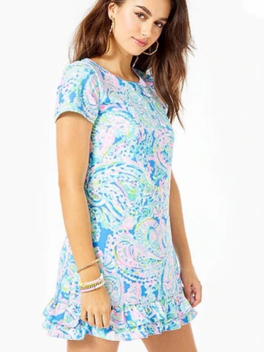 Lilly Pulitzer Masey Short Sleeve Paisley Ruffle-Hem Romper Dress Size 2